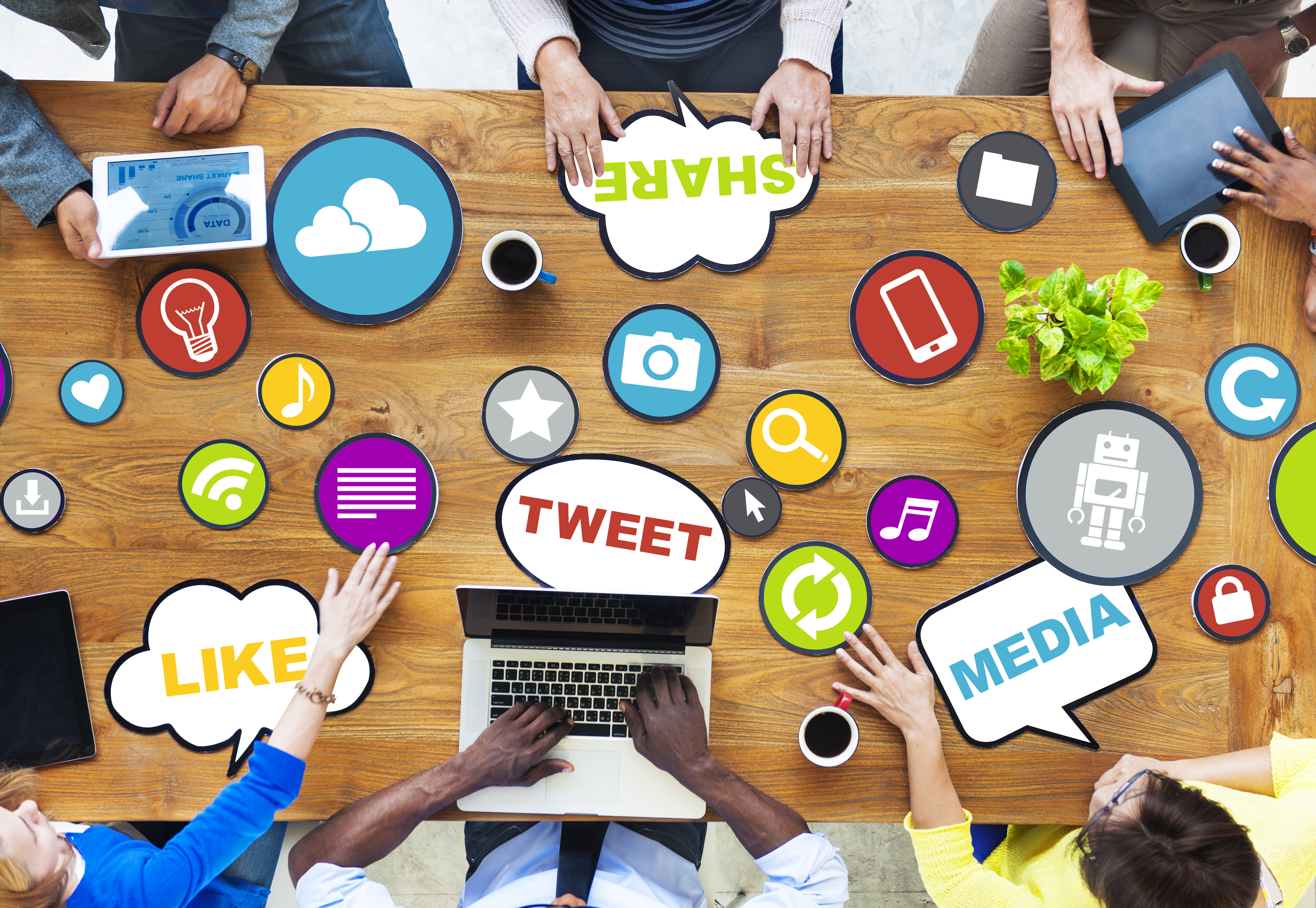image of various social media terms printed on stickers
